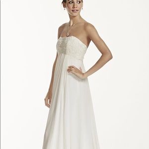 Crinkle Chiffon Gown with Lace Appliqué